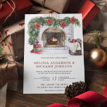 Poinsettia Floral Fireplace Christmas Wedding Invitation<br><div class="desc">Amaze your guests with this elegant wedding invite featuring a beautiful fireplace with pine trees and flowers. Simply add your event details on this easy-to-use template to make it a one-of-a-kind invitation.</div>