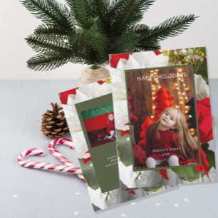 Poinsettia Floral Happy Holiday 2 Photo Card