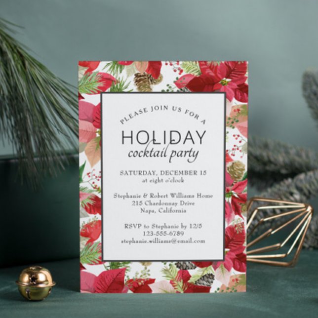 Poinsettia Floral Holiday Cocktail Party Invitation (Creator Uploaded)