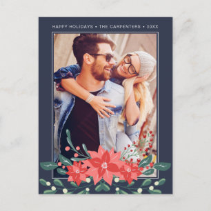 Poinsettia Floral Mistletoe Photo Holiday Card