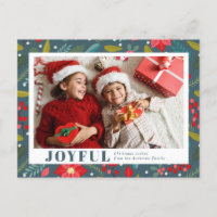 Poinsettia Floral Pattern Joyful Photo Christmas