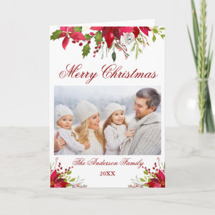 Poinsettia Floral Photo Christmas Fold Holiday Card