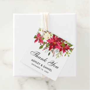 Poinsettia Floral Square Wedding Thank You Favour Tags