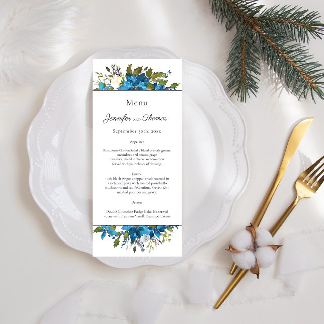 Poinsettia Floral Wedding Menu | Turquoise Blue (Creator Uploaded)