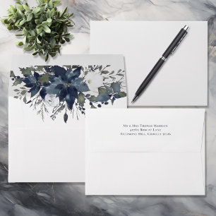 Poinsettia Floral Wedding Navy Blue Envelope