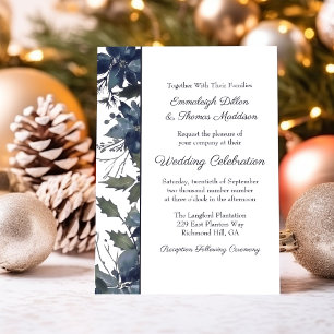 Poinsettia Floral Wedding   Navy Blue Invitation