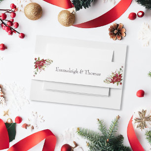 Poinsettia Floral Wedding Scarlet Red Invitation Belly Band