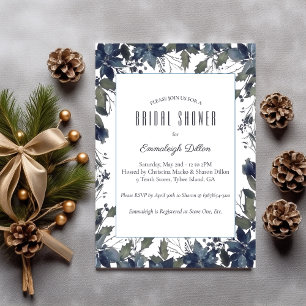 Poinsettia Florals Bridal Shower Navy Blue Invitation