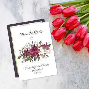Poinsettia Florals Save the Date   Scarlet Red
