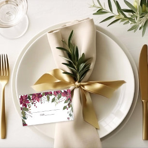 Poinsettia Florals Wedding   Scarlet Red Place Card