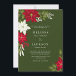 Poinsettia Flower and Pine Wedding Green Invitation<br><div class="desc">Poinsettia Flower and Pine Wedding  Invitation -  Green</div>