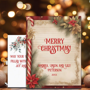 Poinsettia Flower Candy canes Gold Glitter Elegant Postcard