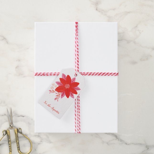 Poinsettia Flower Christmas Gift Tags (With Twine)