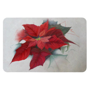 Poinsettia Flower Christmas Oil Painting Magnet