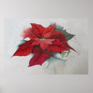 Poinsettia Flower Christmas Oil Painting Poster