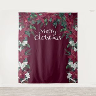 Poinsettia Flower Christmas Photo Booth Backdrop Tapestry