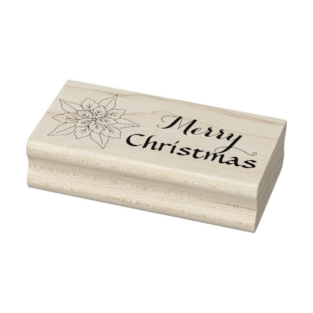 Poinsettia Flower Illustration, Merry Christmas Rubber Stamp (Stamp)