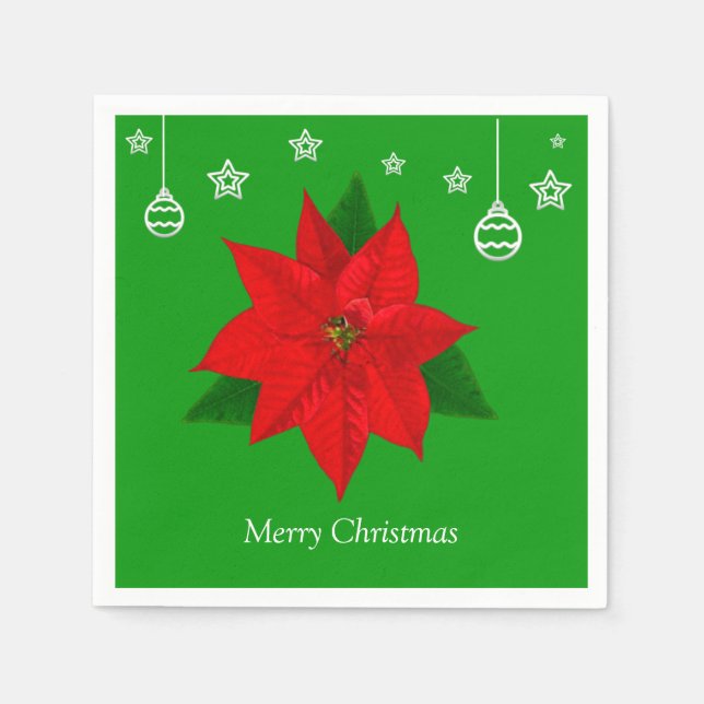 Poinsettia Flower on Green Napkin (Front)