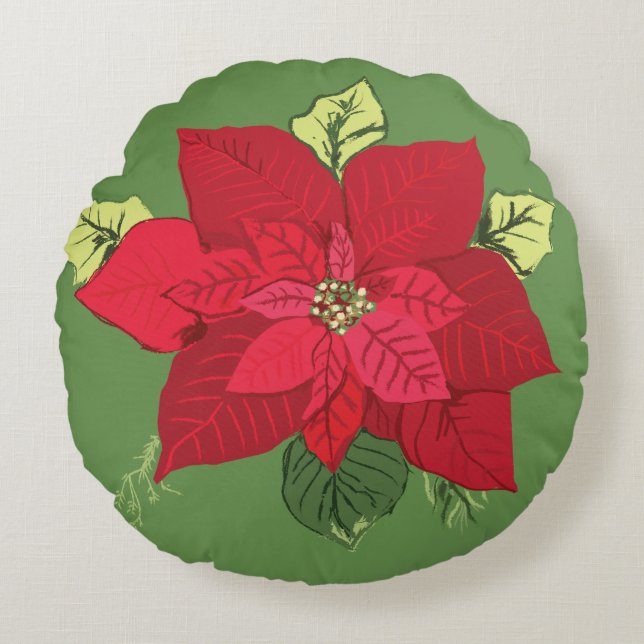 Poinsettia flower round cushion (Front)