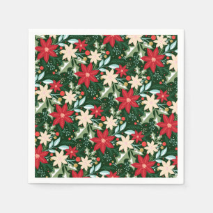 Poinsettia Flowers and Leaves Holiday Christmas Napkin