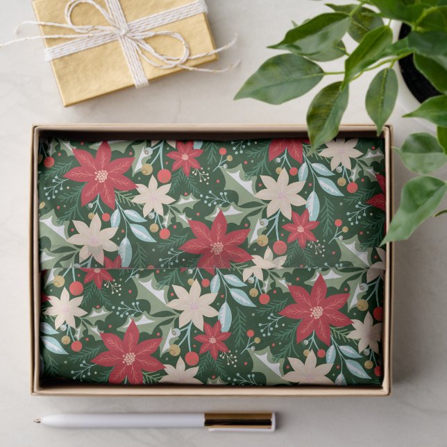 Poinsettia Flowers and Leaves Holiday Christmas Tissue Paper (Gift)