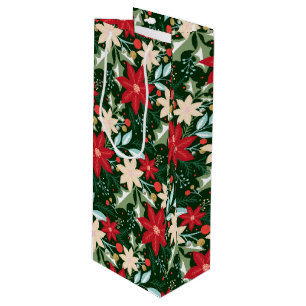 Poinsettia Flowers and Leaves Holiday Christmas Wine Gift Bag
