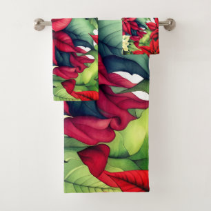 Poinsettia Flowers  Bath Towel Set