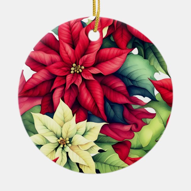 Poinsettia Flowers  Ceramic Tree Decoration (Front)
