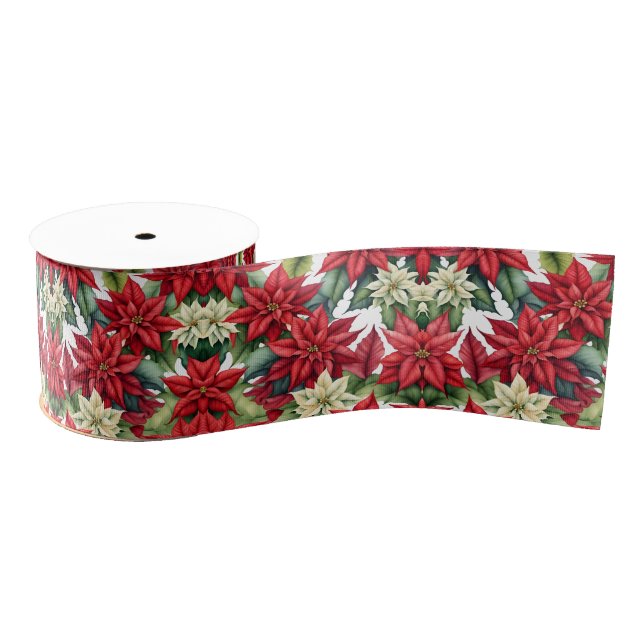 Poinsettia Flowers, Christmas Star  Grosgrain Ribbon (Spool)