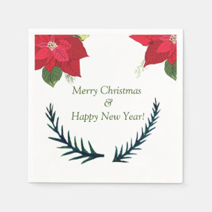 Poinsettia Flowers Custom Christmas Napkin
