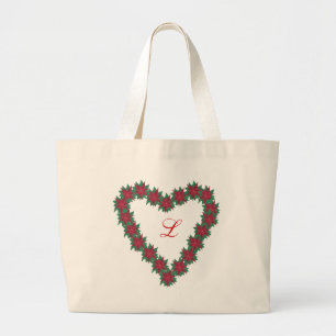 Poinsettia Flowers Heart Shaped Monogram Bags