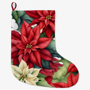 Poinsettia Flowers  Large Christmas Stocking
