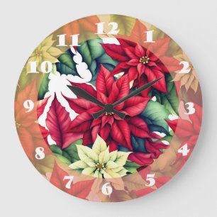 Poinsettia Flowers  Large Clock