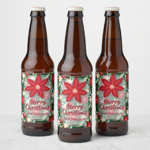 Poinsettia Flowers Leaves Holiday Christmas Beer Bottle Label