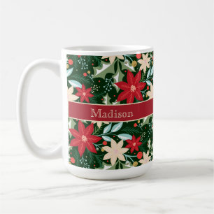 Poinsettia Flowers Leaves Holiday Christmas Coffee Mug