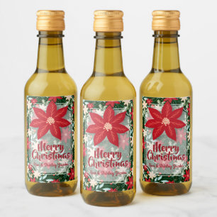 Poinsettia Flowers Leaves Holiday Christmas Mini Wine Label