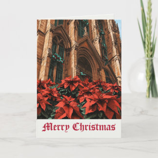 Poinsettia Flowers Mediaeval Merry Christmas Card