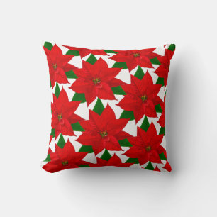 Poinsettia Flowers on White Cushion