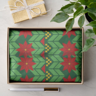 Poinsettia Flowers Red Gold and Green Holiday Tissue Paper