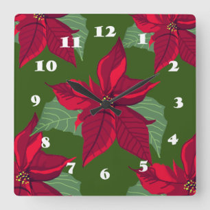 Poinsettia Flowers  Square Wall Clock