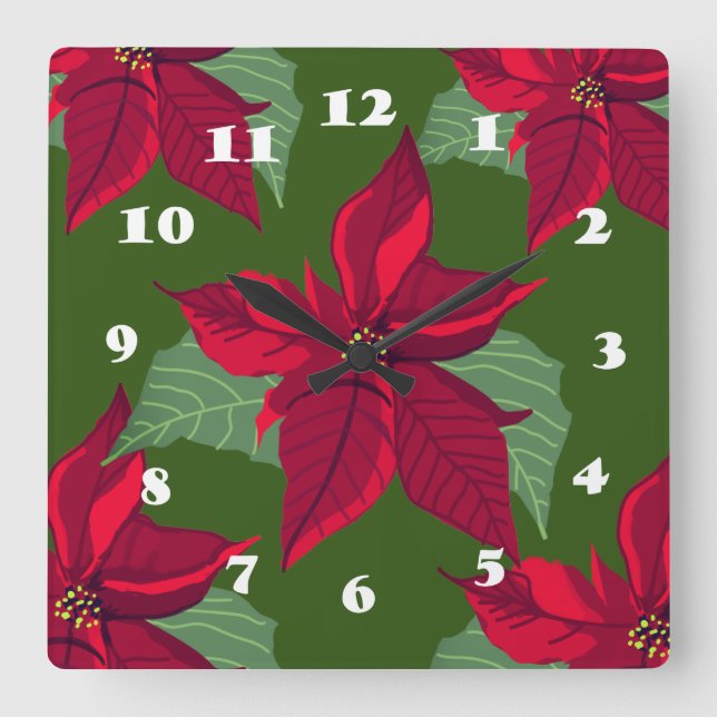 Poinsettia Flowers  Square Wall Clock (Front)