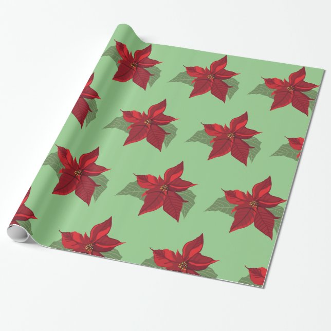 Poinsettia Flowers Wrapping Paper (Unrolled)