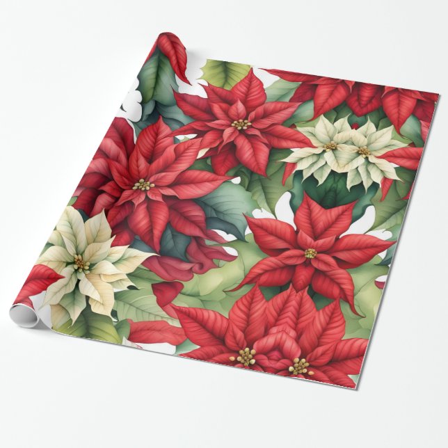 Poinsettia Flowers  Wrapping Paper (Unrolled)