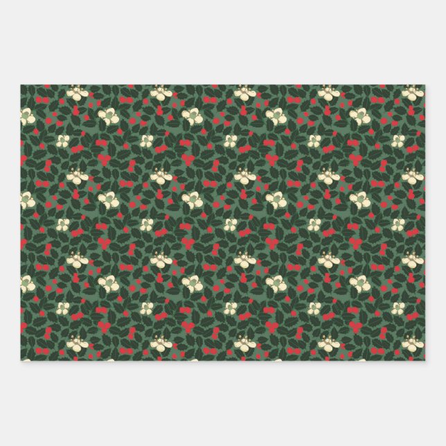 Poinsettia & Flowers Wrapping Paper Sheet (Front)