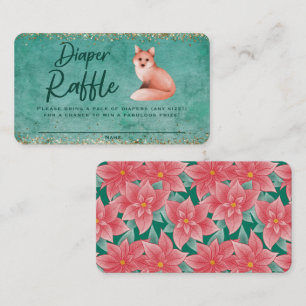 Poinsettia Fox Baby Shower Diaper Raffle Ticket Enclosure Card