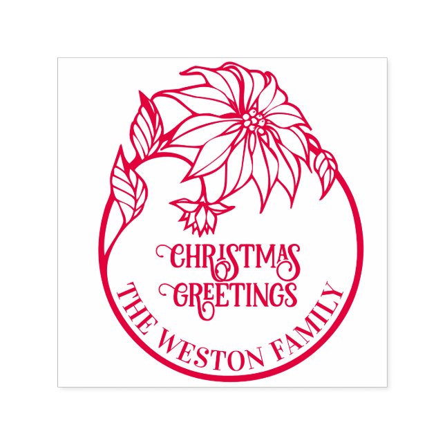 Poinsettia Frame Merry Xmas #2 Family Greeting Self-inking Stamp (Design)