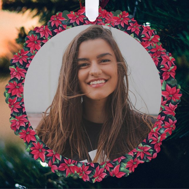 Poinsettia Framed Photo For Grandma Ornament Card (Creator Uploaded)