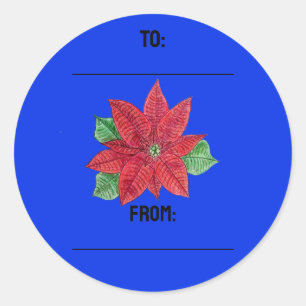 Poinsettia Gifting Stickers - Blue
