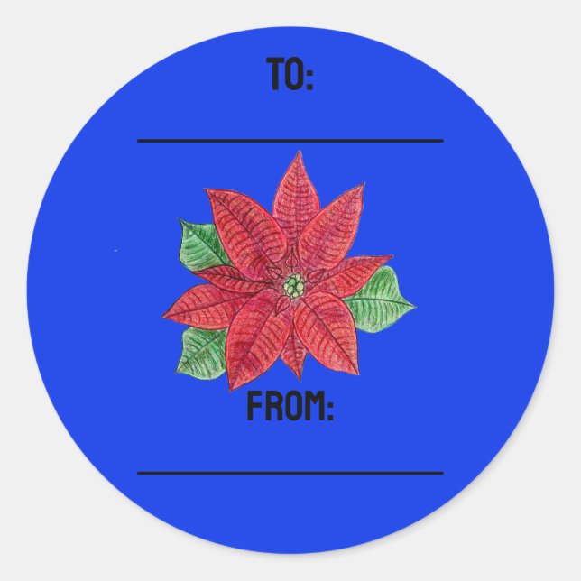 Poinsettia Gifting Stickers - Blue (Front)