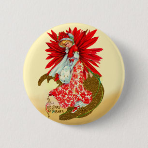 Poinsettia Girl 6 Cm Round Badge